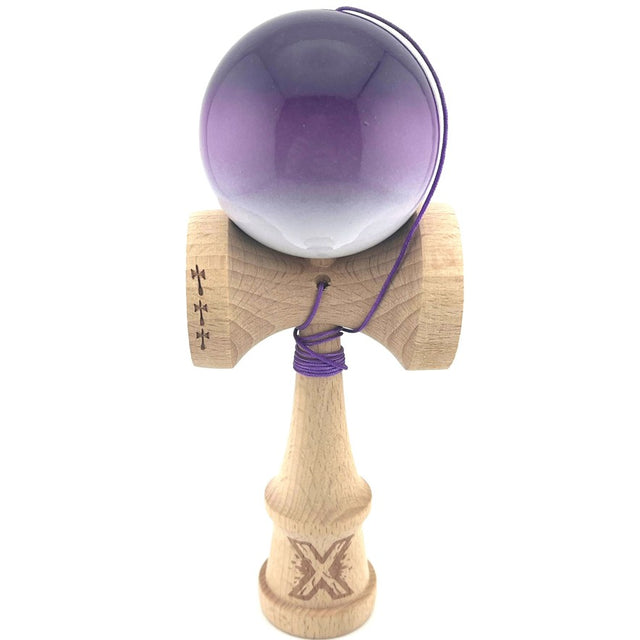Kendama X Originala, Profesionala, Flippy, Big Cups V2, Super Sticky, Rulment Metalic cu Ata 55 cm,Mov/Alb - vivimall.ro