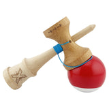 Kendama X Originala, Profesionala, Flippy, Big Cups V2, Super Sticky cu Cupe Mari, din lemn 18 cm, Rulment Metalic cu Ata 55 cm, Rosu/Alb - vivimall.ro