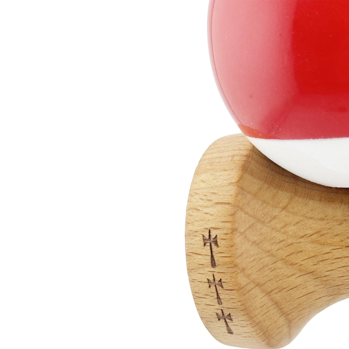 Kendama X Originala, Profesionala, Vivimall, Big Cups V2, Super Sticky cu Cupe Mari, din lemn 18 cm, Rulment Metalic cu Ata 55 cm, Rosu/Alb - vivimall.ro