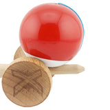 Kendama X Originala, Profesionala, Flippy, Big Cups V2, Super Sticky cu Cupe Mari, din lemn 18 cm, Rulment Metalic cu Ata 55 cm, Rosu/Alb - vivimall.ro