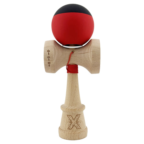 Kendama X Originala, Profesionala, Vivimall, Cupe Mari KING SIZE V3, Rubber Grip, Gaura in Baza, Rulment Metalic, din lemn 18 cm, Ata 55 cm, Bicolor Negru/Rosu - vivimall.ro