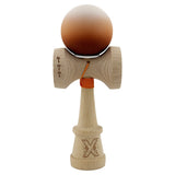 Kendama X Originala, Profesionala, Vivimall, Cupe Mari KING SIZE V3, Rubber Grip, Gaura in Baza, Rulment Metalic, din lemn 18 cm, Ata 55 cm, Gradient Alb/Maro - vivimall.ro