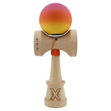 Kendama X Originala, Profesionala, Vivimall, Cupe Mari KING SIZE V3, Rubber Grip, Gaura in Baza, Rulment Metalic, din lemn 18 cm, Ata 55 cm, Gradient Roz/Rosu/Galben - vivimall.ro