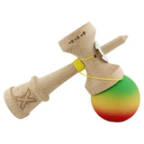 Kendama X Originala, Profesionala, Vivimall, Cupe Mari KING SIZE V3, Rubber Grip, Gaura in Baza, Rulment Metalic, din lemn 18 cm, Ata 55 cm, Gradient Verde/Galben/Rosu - vivimall.ro