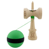 Kendama X Originala, Profesionala, Vivimall, Cupe Mari KING SIZE V3, Rubber Grip, Gaura in Baza, Rulment Metalic, din lemn 18 cm, Ata 55 cm, M Bicolor Verde Dublu/Negru - vivimall.ro