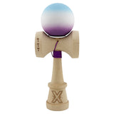 Kendama X Originala, Profesionala, Vivimall, Cupe Mari KING SIZE V3, Rubber Grip, Gaura in Baza, Rulment Metalic, din lemn 18 cm, Ata 55 cm, Gradient Albastru deschis/Alb/Mov - vivimall.ro