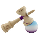 Kendama X Originala, Profesionala, Vivimall, Cupe Mari KING SIZE V3, Rubber Grip, Gaura in Baza, Rulment Metalic, din lemn 18 cm, Ata 55 cm, Gradient Albastru deschis/Alb/Mov - vivimall.ro