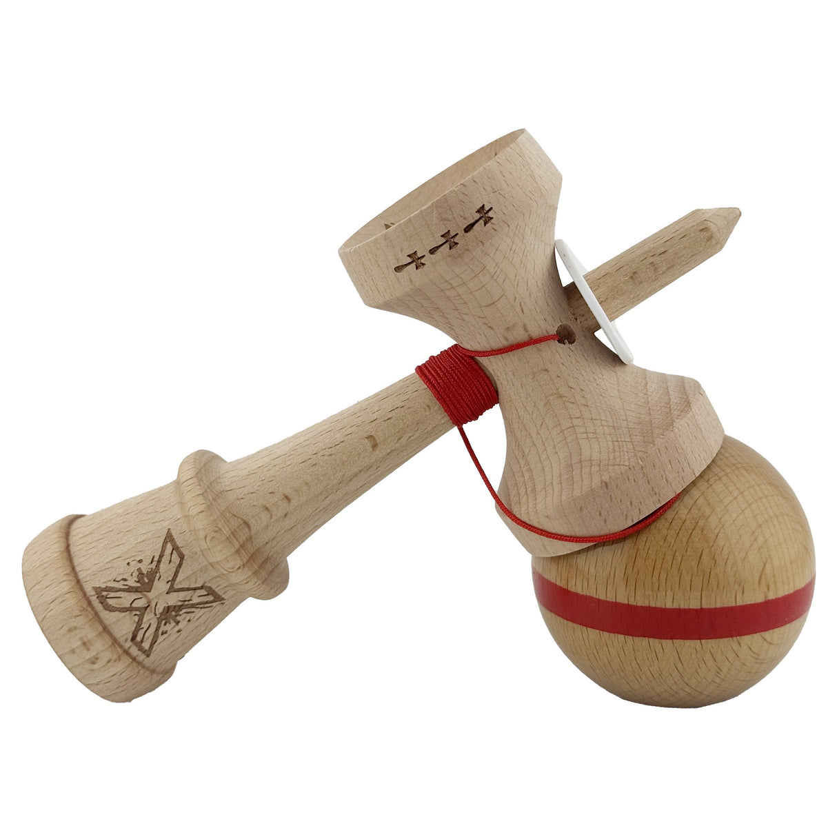 Kendama X Originala, Profesionala, Vivimall, Super Sticky, Cupe Mari KING SIZE V3, Gaura in Baza, Rulment Metalic, din lemn 18 cm, Ata 55 cm, Original Rosu - vivimall.ro
