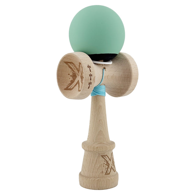 Kendama X Originala, Profesionala, Vivimall, Rubber Grip, Cupe Mari KING SIZE V3, Gaura in Baza, Rulment Metalic, din lemn 18 cm, Ata 55 cm, Bicolor Turcoaz/Albastru inchis - vivimall.ro