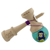 Kendama X Originala, Profesionala, Vivimall, Blue Monkey, Super Sticky cu Cupe Mari King Size V3, Rulment Metalic si Gaura in Baza, din Lemn 18 cm, Ata 55 cm, Turcoaz - vivimall.ro