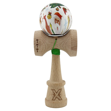 Kendama X Originala, Profesionala, Vivimall, Christmas Edition, Super Sticky cu Cupe Mari KING SIZE V3, Rulment Metalic si Gaura in Baza, din Lemn 18 cm, Ata 55 cm, Alb Xmass Party - vivimall.ro