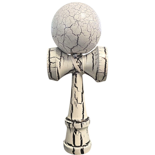 Kendama X Originala, Profesionala, Vivimall, Cracked, din Lemn, 18 cm, Alb/Negru - vivimall.ro