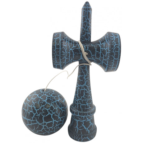 Kendama X Originala,  Profesionala, Flippy, Cracked, din Lemn, 18 cm,  Negru, Albastru