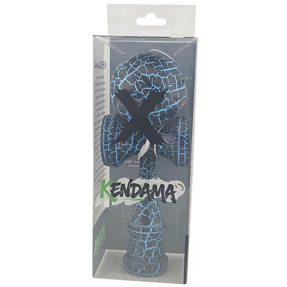 Kendama X Originala,  Profesionala, Flippy, Cracked, din Lemn, 18 cm,  Negru, Albastru