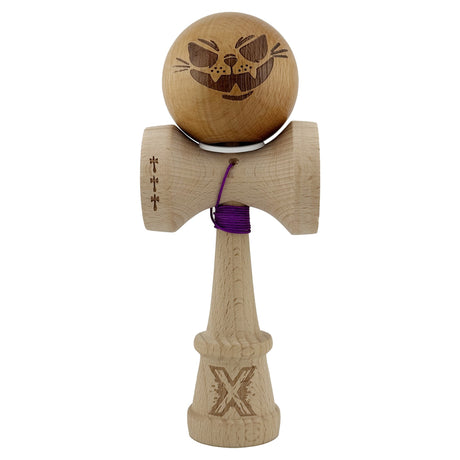 Kendama X Originala, Profesionala, Vivimall, Crazy Cat,-Super Sticky, Cupe Mari KING SIZE V3, Gaura in Baza, Rulment Metalic, din lemn 18 cm, Ata 55 cm, Maro - vivimall.ro