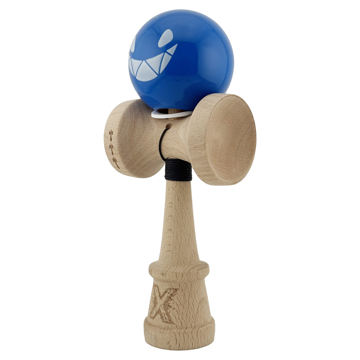 Kendama X Originala, Profesionala, Flippy, Crazy Smile, Super Sticky cu Cupe Mari KING SIZE V3, Gaura in Baza, Rulment Metalic, din lemn 18 cm, Ata 62/65 cm, Special Albastru - vivimall.ro