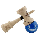 Kendama X Originala, Profesionala, Flippy, Crazy Smile, Super Sticky cu Cupe Mari KING SIZE V3, Gaura in Baza, Rulment Metalic, din lemn 18 cm, Ata 62/65 cm, Special Albastru - vivimall.ro