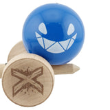 Kendama X Originala, Profesionala, Flippy, Crazy Smile, Super Sticky cu Cupe Mari KING SIZE V3, Gaura in Baza, Rulment Metalic, din lemn 18 cm, Ata 62/65 cm, Special Albastru - vivimall.ro