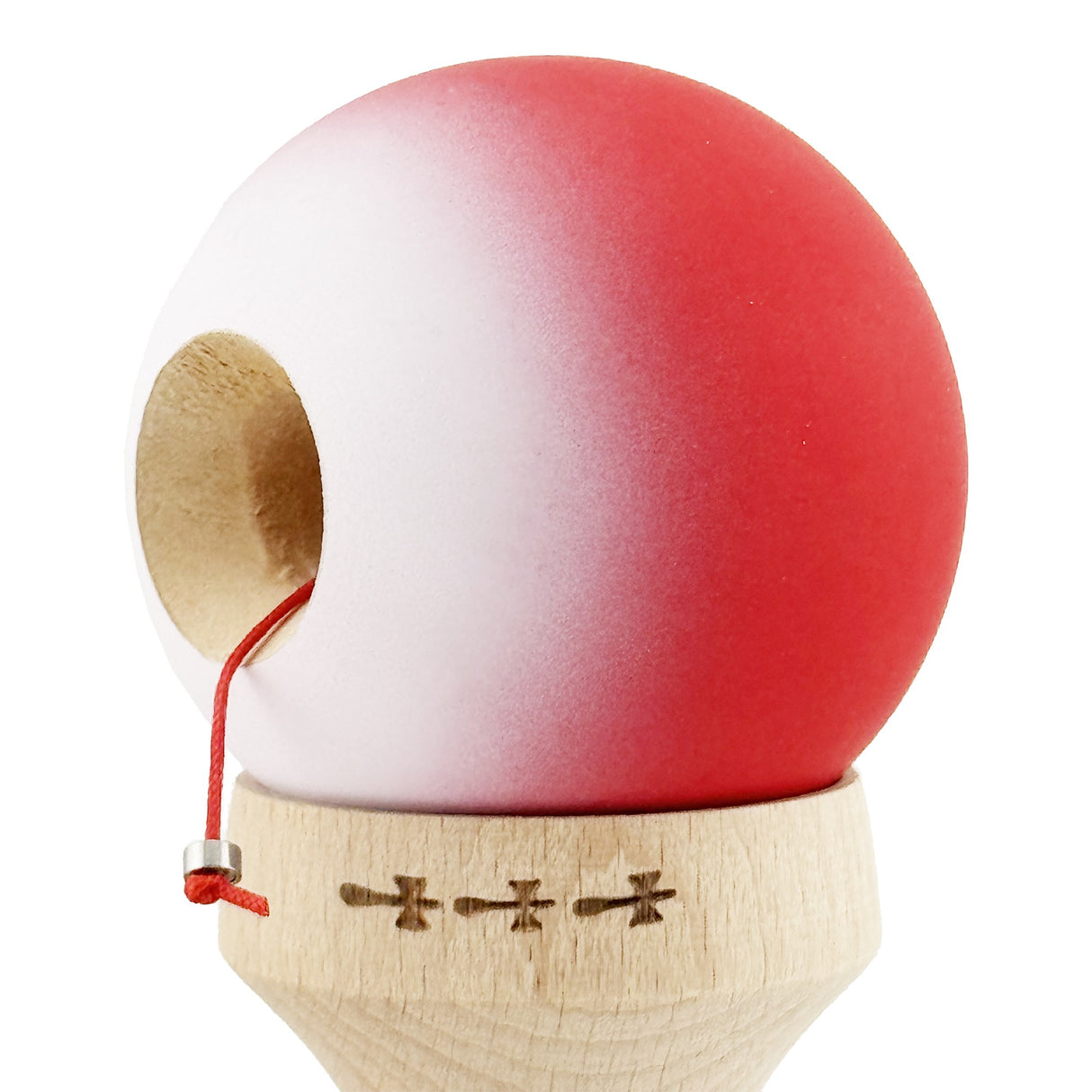 Kendama X Originala, Profesionala, Vivimall, Cupe Mari KING SIZE V3, Rubber Grip, Gaura in Baza, Rulment Metalic, din lemn 18 cm, Ata 55 cm, Gradient Rosu/Alb - vivimall.ro
