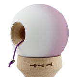 Kendama X Originala, Profesionala, Vivimall, Cupe Mari KING SIZE V3, Rubber Grip, Gaura in Baza, Rulment Metalic, din lemn 18 cm, Ata 55 cm, Gradient Mov/Alb - vivimall.ro
