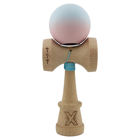 Kendama X Originala, Profesionala, Vivimall, Cupe Mari KING SIZE V3, Rubber Grip, Gaura in Baza, Rulment Metalic, din lemn 18 cm, Ata 55 cm, Gradient Albastru deschis/Roz - vivimall.ro
