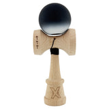 Kendama X Originala, Profesionala, Flippy, Cupe Mari KING SIZE V3, Rubber Grip, Gaura in Baza, Rulment Metalic, din lemn 18 cm, Ata 55 cm, Gradient Negru/Alb - vivimall.ro