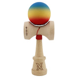 Kendama X Originala, Profesionala, Vivimall, Cupe Mari KING SIZE V3, Rubber Grip, Gaura in Baza, Rulment Metalic, din lemn 18 cm, Ata 55 cm, Gradient Albastru/Galben/Rosu - vivimall.ro