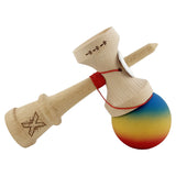 Kendama X Originala, Profesionala, Vivimall, Cupe Mari KING SIZE V3, Rubber Grip, Gaura in Baza, Rulment Metalic, din lemn 18 cm, Ata 55 cm, Gradient Albastru/Galben/Rosu - vivimall.ro