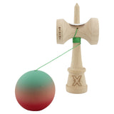 Kendama X Originala, Profesionala, Vivimall, Cupe Mari KING SIZE V3, Rubber Grip, Gaura in Baza, Rulment Metalic, din lemn 18 cm, Ata 55 cm, Gradient Verde/Roz/Rosu - vivimall.ro