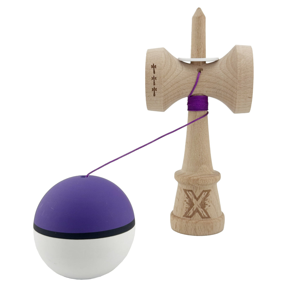 Kendama X Originala, Profesionala, Vivimall, Big Cups V3, Rubber Grip model Mov/Alb - vivimall.ro