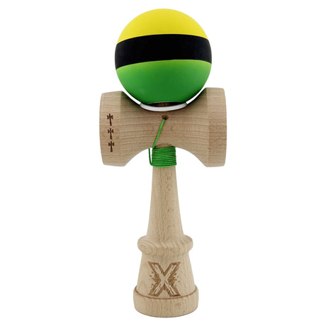 Kendama X Originala, Profesionala, Vivimall, Big Cups V3, Rubber Grip model galben/negru/verde - vivimall.ro