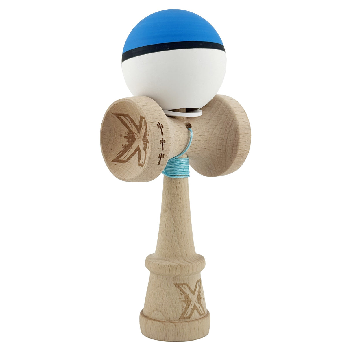 Kendama X Originala, Profesionala, Vivimall, Big Cups V3, Rubber Grip model albastru/negru/alb - vivimall.ro
