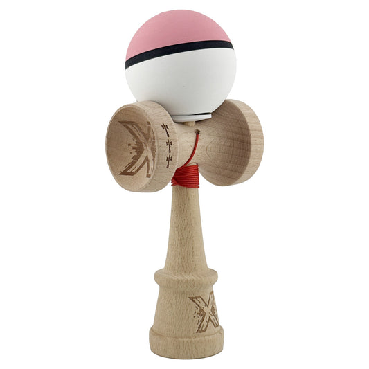 Kendama X Originala, Profesionala, Vivimall, Big Cups V3, Rubber Grip model Roz/negru/alb - vivimall.ro
