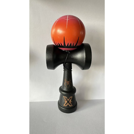 Kendama X Originala , Profesionala, Flippy, Cupe Mari KING SIZE V3, Super Sticky, Gaura in Baza, Rulment Metalic, din lemn 18 cm, Ata 62/65 cm-  BLACK Spider King - vivimall.ro