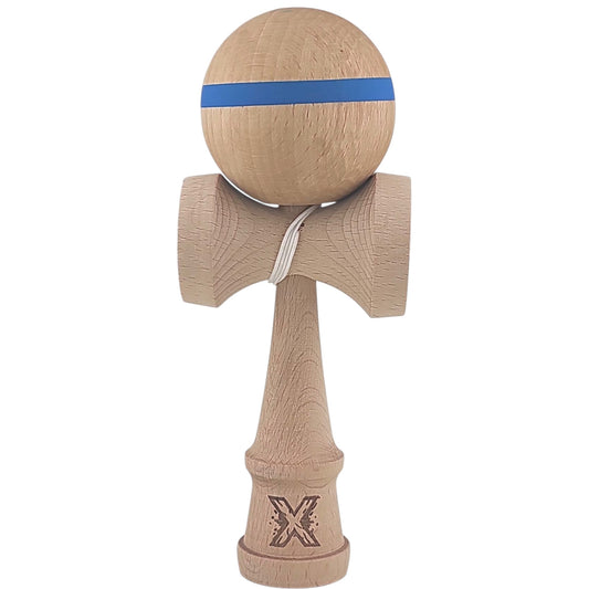 Kendama X Originala, Profesionala, Flippy, din Lemn, 18 cm, Special, Model cu Dunga, Albastru