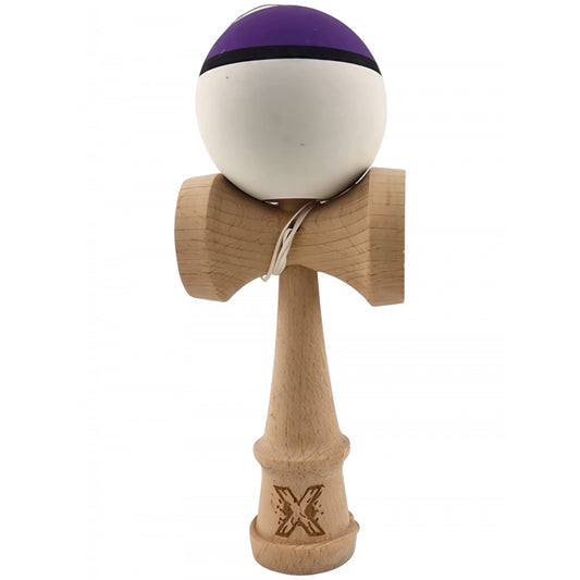 Kendama X Originala, Profesionala, Flippy, din Lemn, 18 cm, Multicolor Mov/Negru/Alb