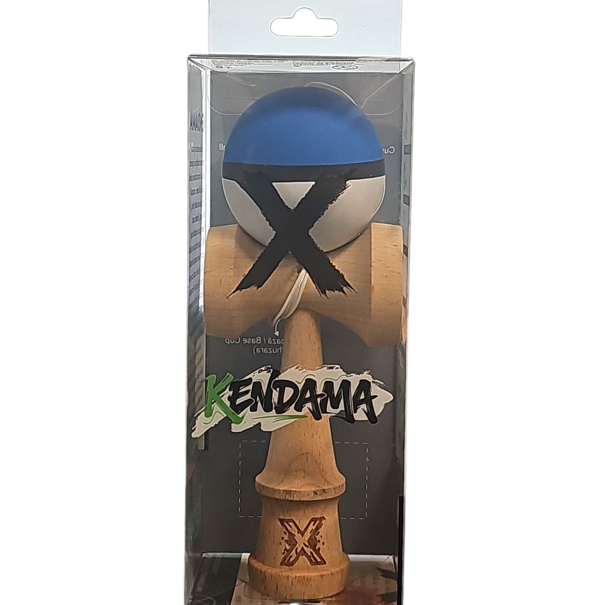Kendama X Originala, Profesionala, Flippy, din Lemn, 18 cm, Rubber Grip, Albastru/Negru/Alb