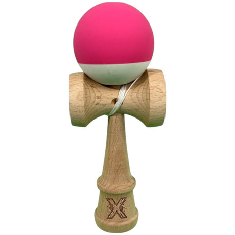 Kendama X Originala, Profesionala, Vivimall, din Lemn, 18 cm, Rubber Grip, Roz inchis/Alb - vivimall.ro