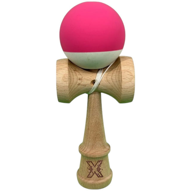 Kendama X Originala, Profesionala, Vivimall, din Lemn, 18 cm, Rubber Grip, Roz inchis/Alb - vivimall.ro