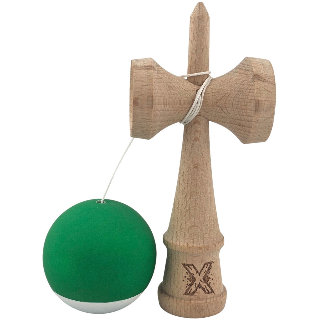 Kendama X Originala, Profesionala, Vivimall, din Lemn, 18 cm, Rubber Grip, Verde Alb - vivimall.ro