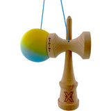 Kendama X Originala, Profesionala, Vivimall, Big Cups V2, Rubber Grip cu Cupe Mari, Rulment Metalic cu Ata 55 cm,-Gradient Galben/Albastru - vivimall.ro