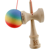 Kendama X Originala, Profesionala, Flippy, Big Cups V2, Rubber Grip cu Cupe Mari, Rulment Metalic cu Ata 55 cm,-Gradient Albastru/Galben/Rosu - vivimall.ro