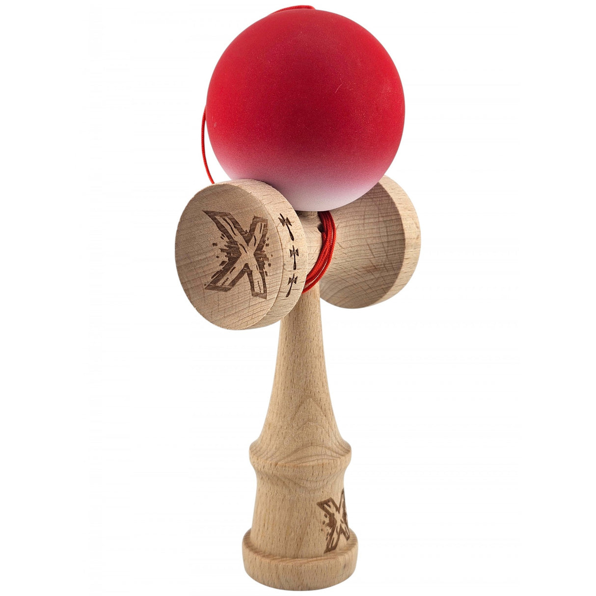 Kendama X Originala, Profesionala, Vivimall, Big Cups V2, Rubber Grip cu Cupe Mari, Rulment Metalic cu Ata 55 cm,-Gradient Rosu/Alb - vivimall.ro
