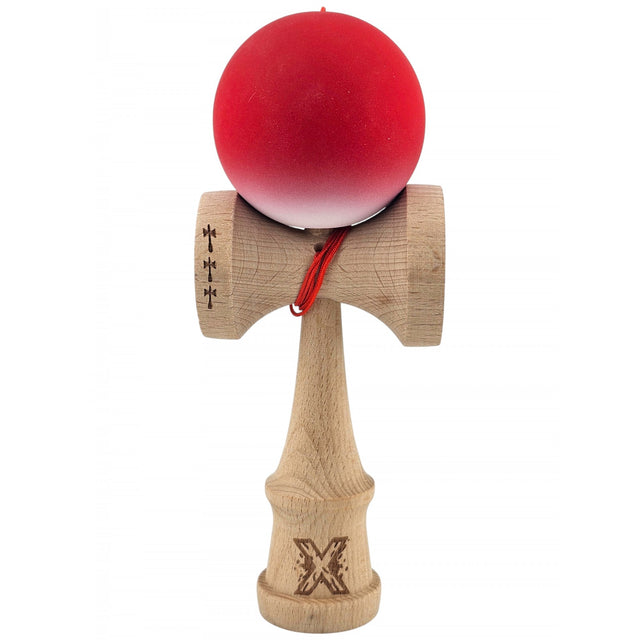 Kendama X Originala, Profesionala, Vivimall, Big Cups V2, Rubber Grip cu Cupe Mari, Rulment Metalic cu Ata 55 cm,-Gradient Rosu/Alb - vivimall.ro