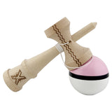 Kendama X Originala, Profesionala, Flippy, din Lemn, Gravata, 18 cm, Super Sticky, Roz/Negru/Alb - vivimall.ro