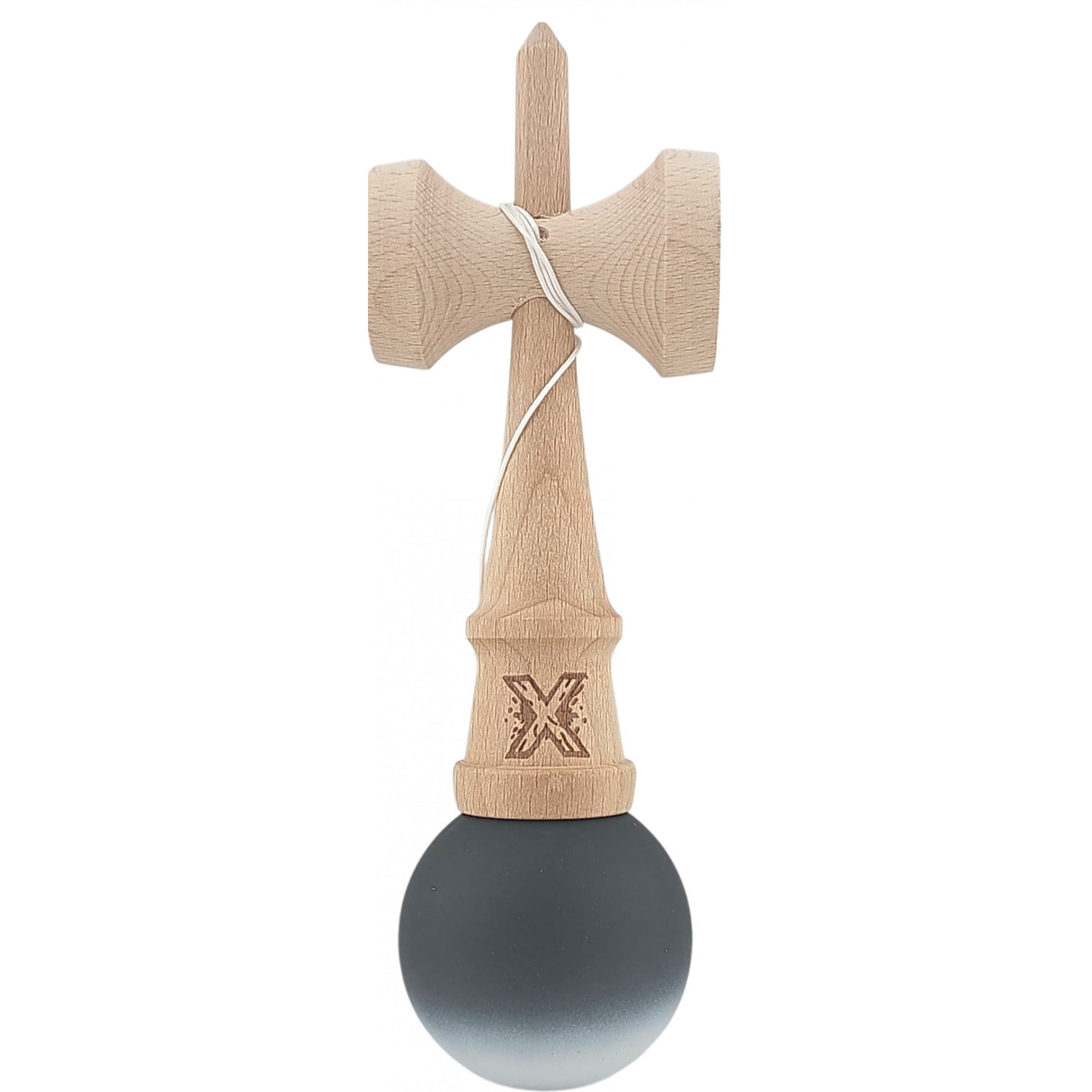 Kendama X Originala, Profesionala, Vivimall, din Lemn, Rubber Grip, 18 cm, Alb/Negru - vivimall.ro