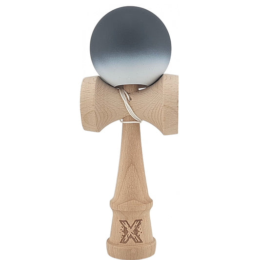 Kendama X Originala, Profesionala din Lemn, Rubber Grip, 18 cm, Alb/Negru - vivimall.ro