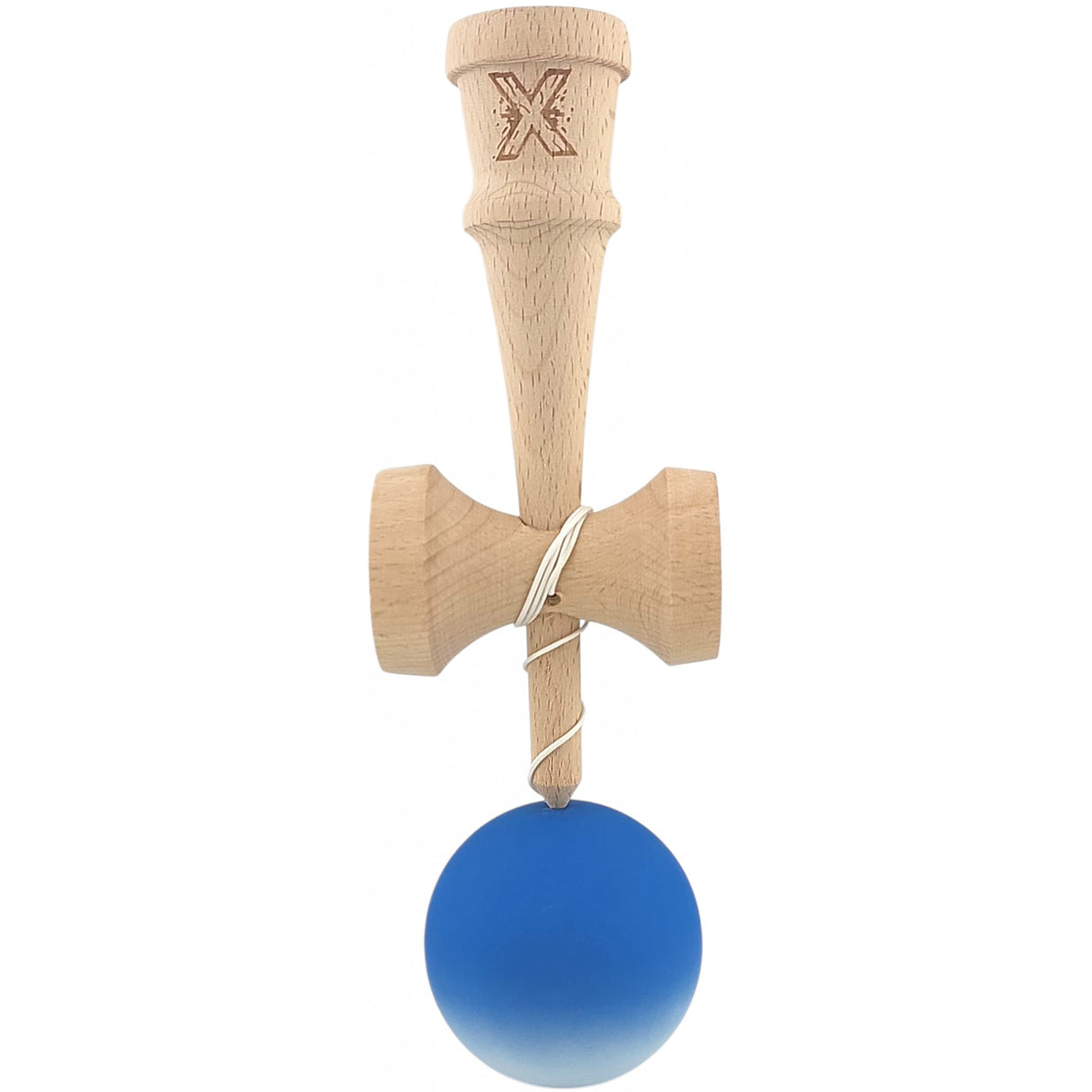 Kendama X Originala, Profesionala, Vivimall, din Lemn, Rubber Grip, 18 cm, Albastru/Alb - vivimall.ro