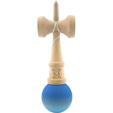 Kendama X Originala, Profesionala, Flippy, din Lemn, Rubber Grip, 18 cm, Albastru/Alb