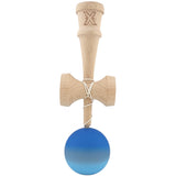 Kendama X Originala, Profesionala, Flippy, din Lemn, Rubber Grip, 18 cm, Albastru/Alb